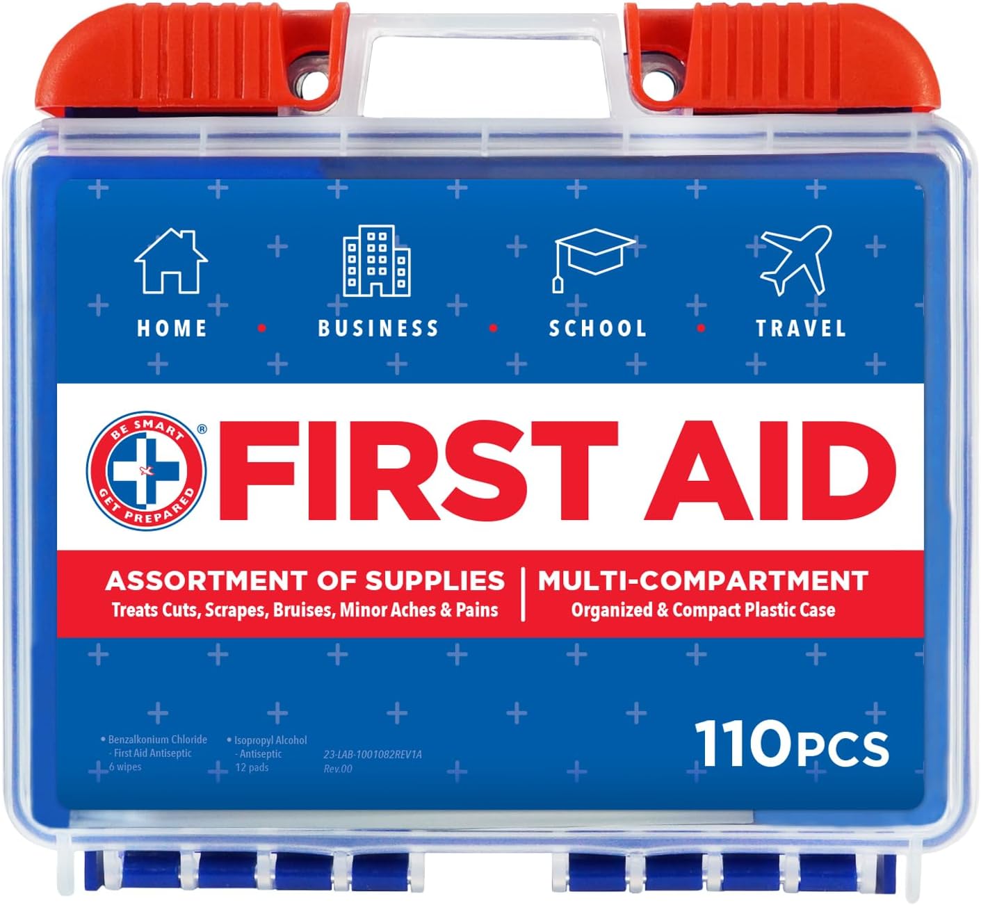 110 pc First Aid Kit: Clean, Treat, Protect Minor Cuts, Home, Office, Car, School, Business, Travel, Emergency, Outdoor, Camping & Sports, FSA/HSA (Packaging may vary)