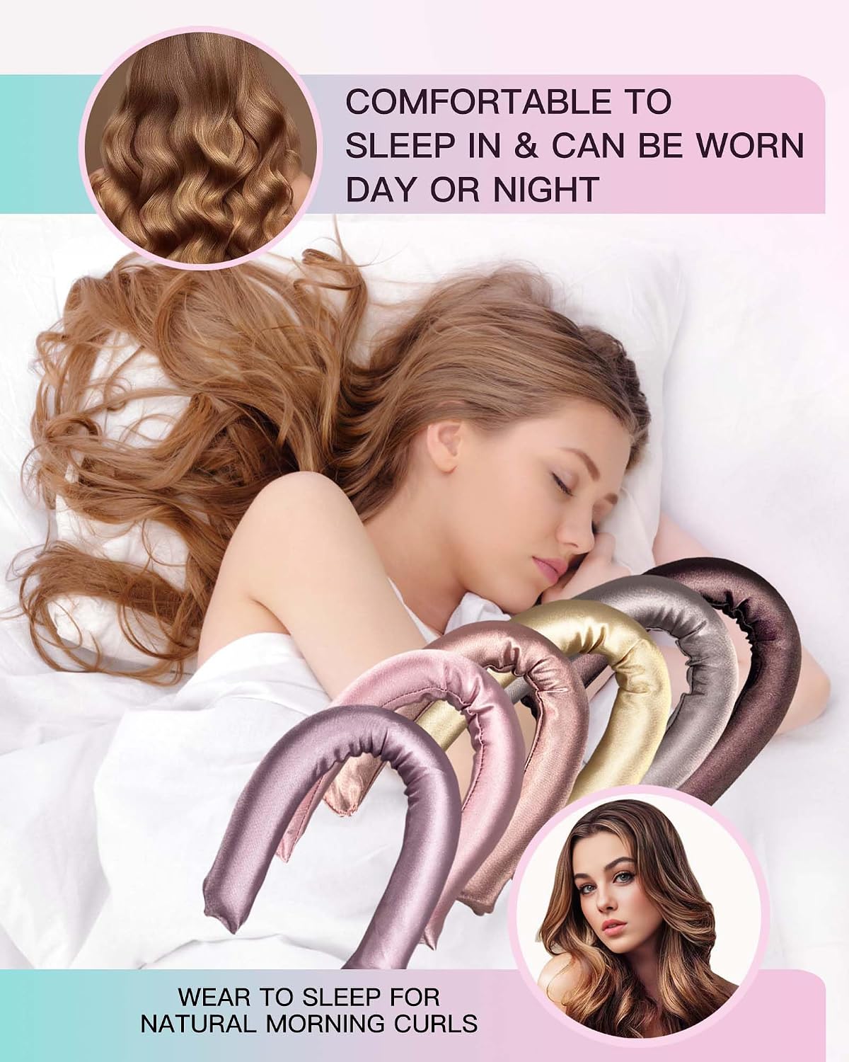 Heatless Hair Curler, 6PCS Satin Heatless Curling Rod for Long Medium Hair, Flexi Rods for All Hair Types