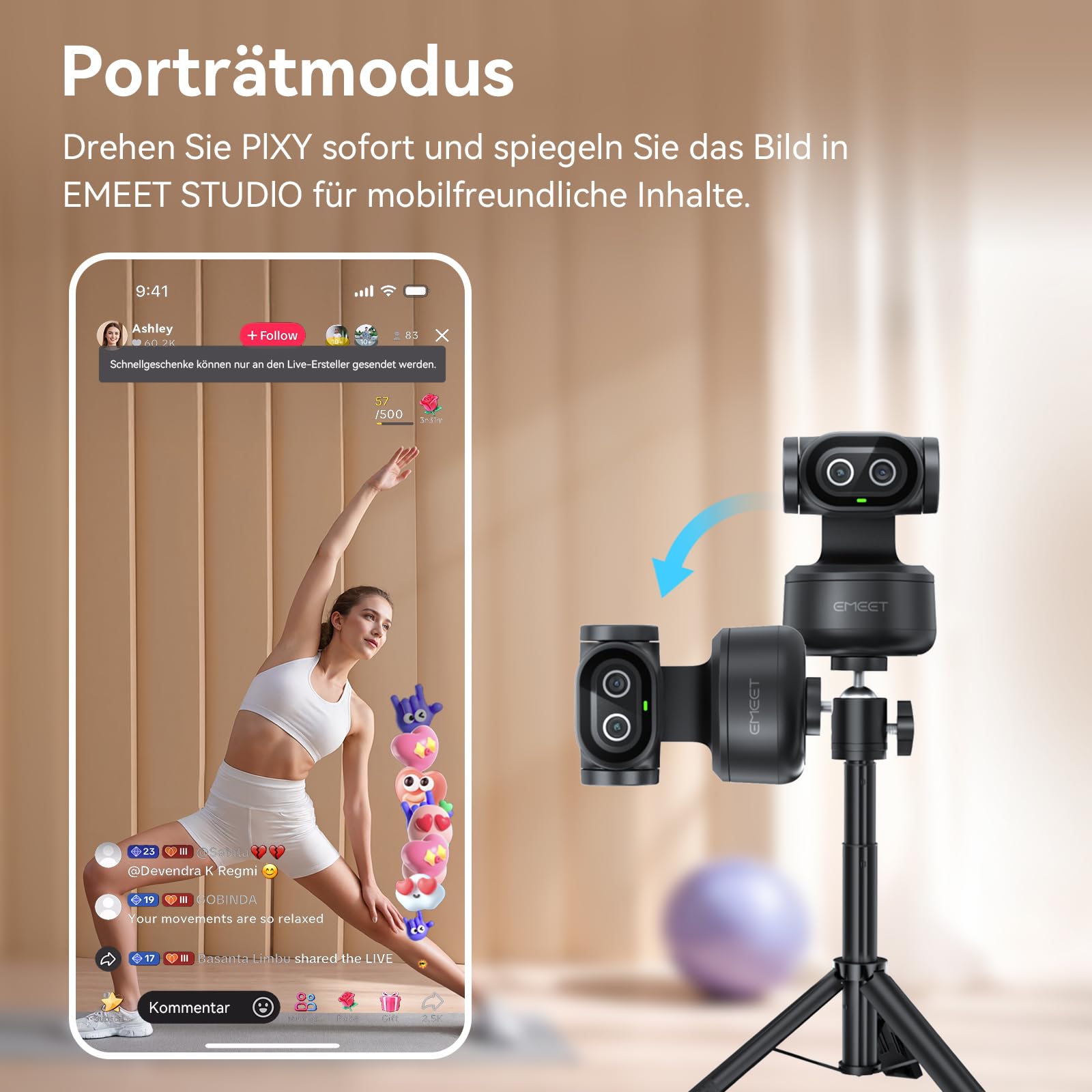 EMEET PIXY Dual-Kamera KI-gestützte PTZ-Kamera 4K, KI-Tracking, 0,2 s Schneller Fokus, mit Sony-Sensor, 3 Mikrofone, Gestensteuerung, 4K Webcam für Streaming und kompatibel mit OBS/Twitch/Switch 2
