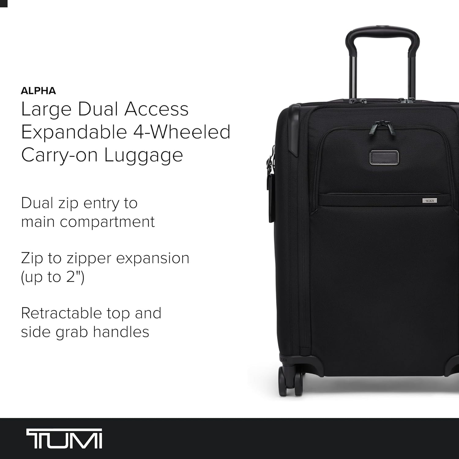 TUMI - Alpha Large Dual Access Expandable 4-Wheeled Carry-On Luggage - Zip Expansion, Travel Suitcase - TSA Lock Tracer