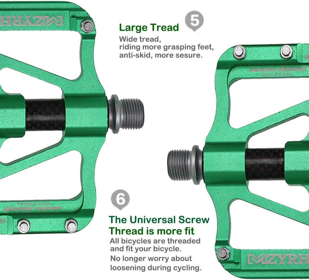 ThinkTop Mountain Bike Pedals MTB BMX Pedals Flats 9/16'' Sealed 3 Bearing Lightweight Aluminum Wider Platform Pedals for Road Bike Bicycle