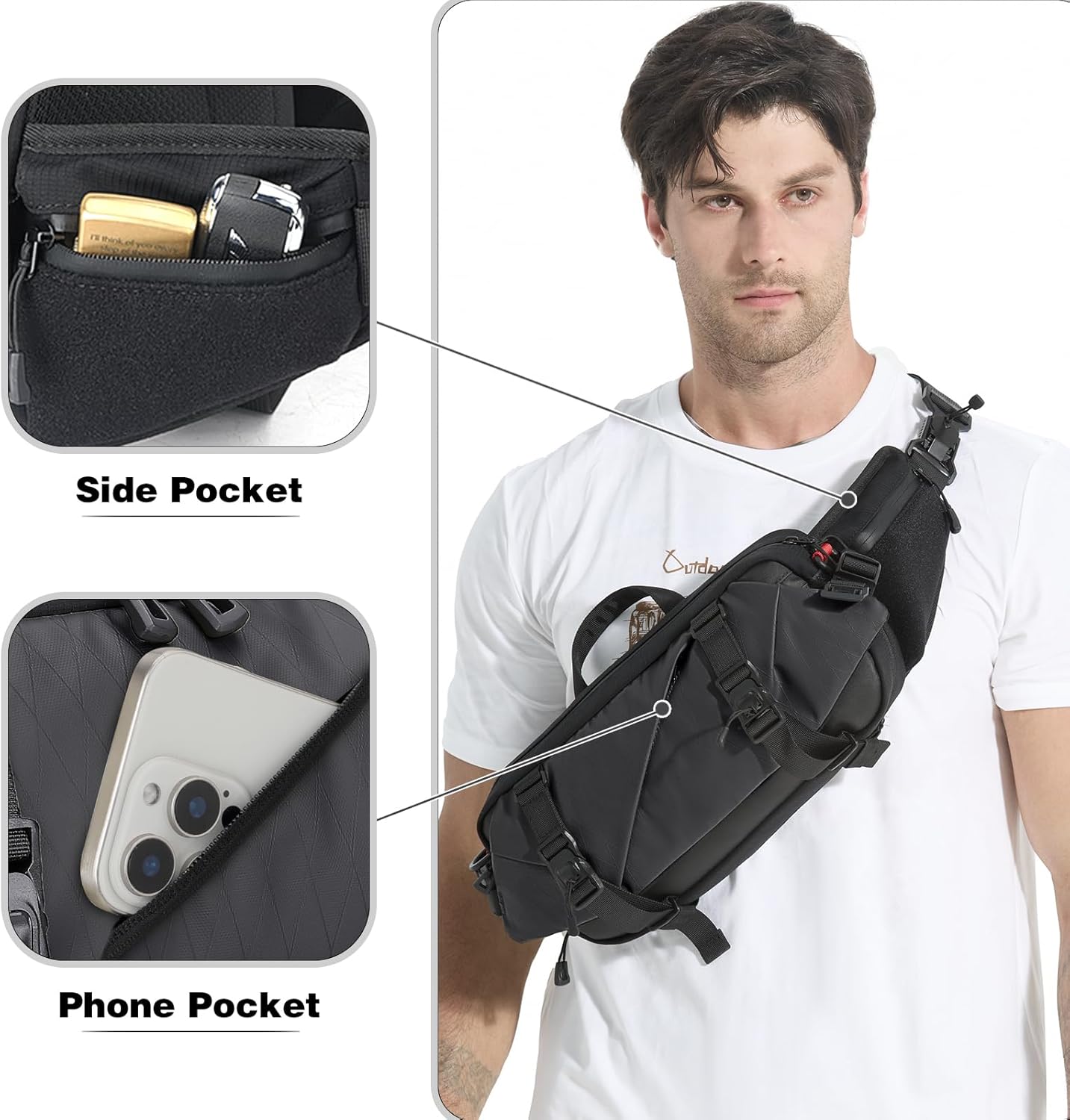 Sling Bag for Men, Expandable Mens Crossbody Bag, Water-resistant Chest Fanny Pack with Adjustable Shoulder Strap, Dry Wet Separation, Magnetic Buckle for Switch 2, EDC, Travel, Hiking, Cycling - Image 2