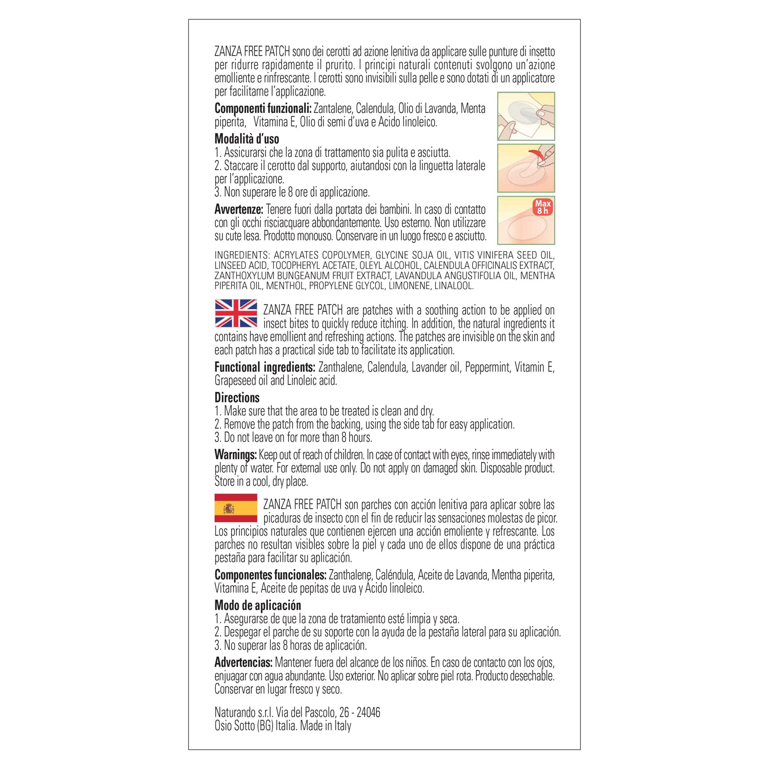Naturando ZanzaFree Parche Pospicadura con Zanthalene, Caléndula, Aceite de Lavanda -30 parches calmantes