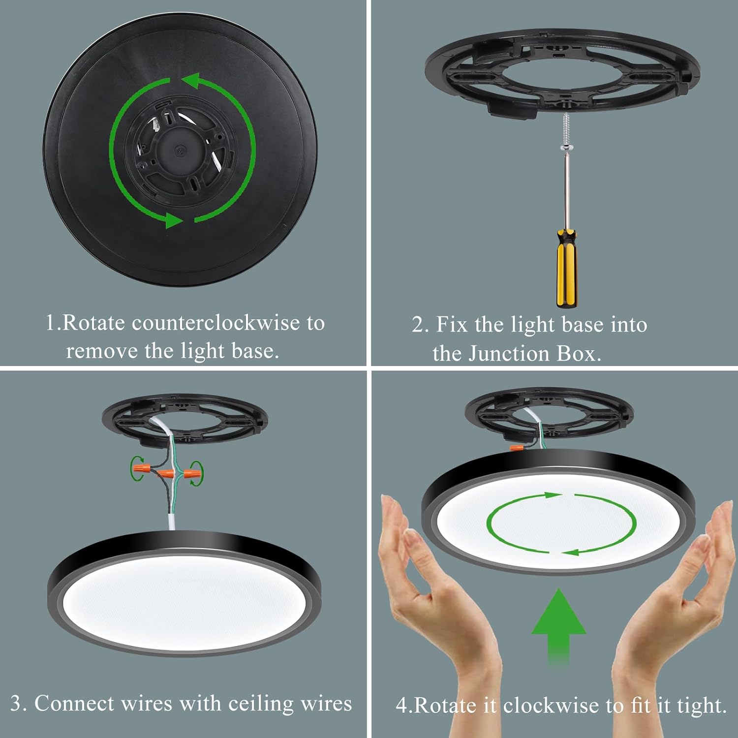 LED Flush Mount Ceiling Light Fixture, 24W 12Inch 3000K/3500K/4500K/5000K/6500K 5 Color Changeable 2880LM Low Profile Ceiling Light for Bedroom, Living Room, Dining Room, Hallway Black