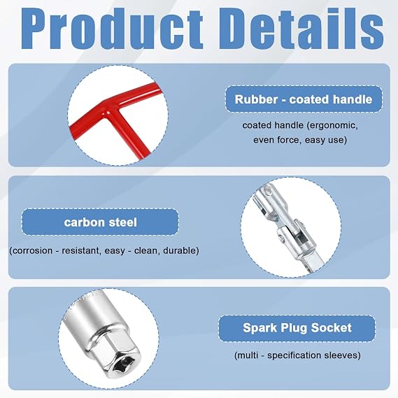 4Pack Spark Plug Socket Wrench Set, T-Handle 16mm (5/8) 21mm (13/16) 18mm (45/64) Universal Spark Plug Wrench Sockets, Installation Removal Tool Kit for Motorcycles Lawn Mowers Small Vehicles