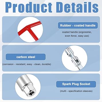 4Pack Spark Plug Socket Wrench Set, T-Handle 16mm (5/8) 21mm (13/16) 18mm (45/64) Universal Spark Plug Wrench Sockets, Installation Removal Tool Kit for Motorcycles Lawn Mowers Small Vehicles