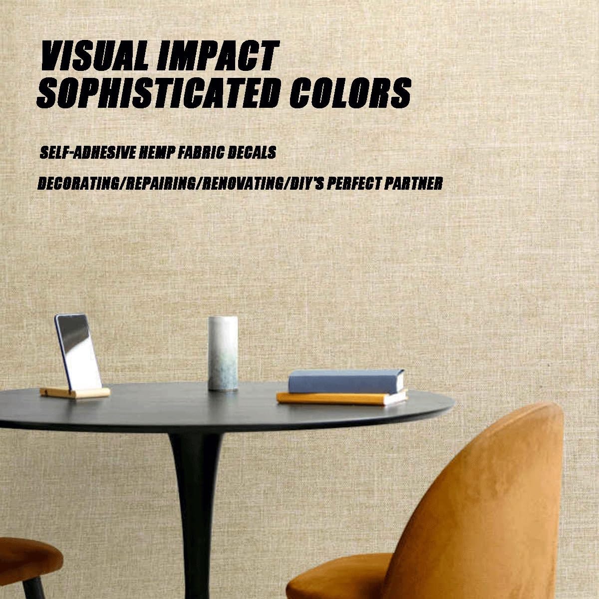 Wallpaper Repair Patches Self-Adhesive Linen Wallcovering for Kitchen Cabinets & Living Room Decor(Khaki,Medium)