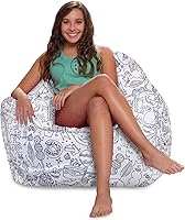 Vista 5 de Posh Creations Puf estructurado cómodo para jugar, leer y ver la televisión, Malibu Lounge, tela de lona para colorear, criaturas