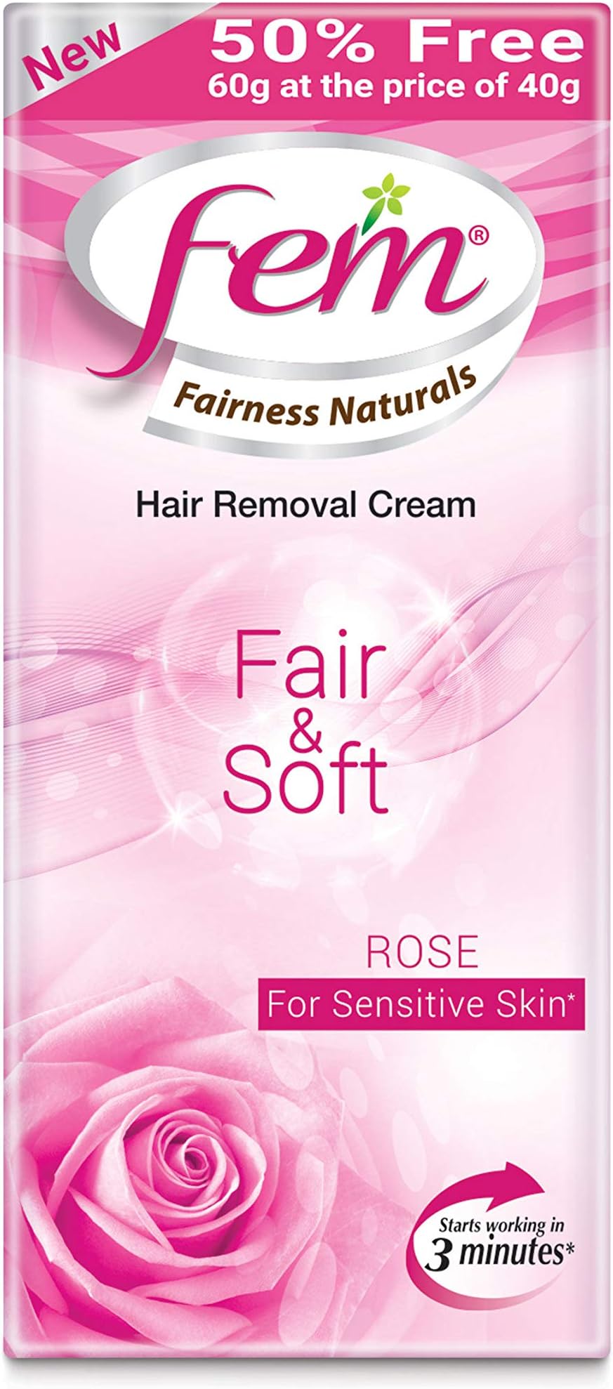 Fem Fairness Naturals Fair and Soft Hair Removal Cream for Sensitive Skin, 40 g (50% Extra), (Pack of 4)