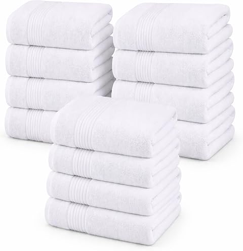 Utopia Towels Bulk 12-Pack Hotel Luxurious Bath Towel Set, 27"x54", White | 100% Ring-Spun Cotton, Plush & Absorbent for Guest Bathrooms