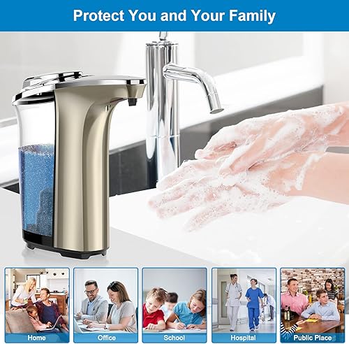 Miniatura 7 de Dispensador automático de jabón, dispensador de jabón para platos sin contacto de 17 oz16.9 fl oz con sensor infrarrojo mejorado, 5 niveles de