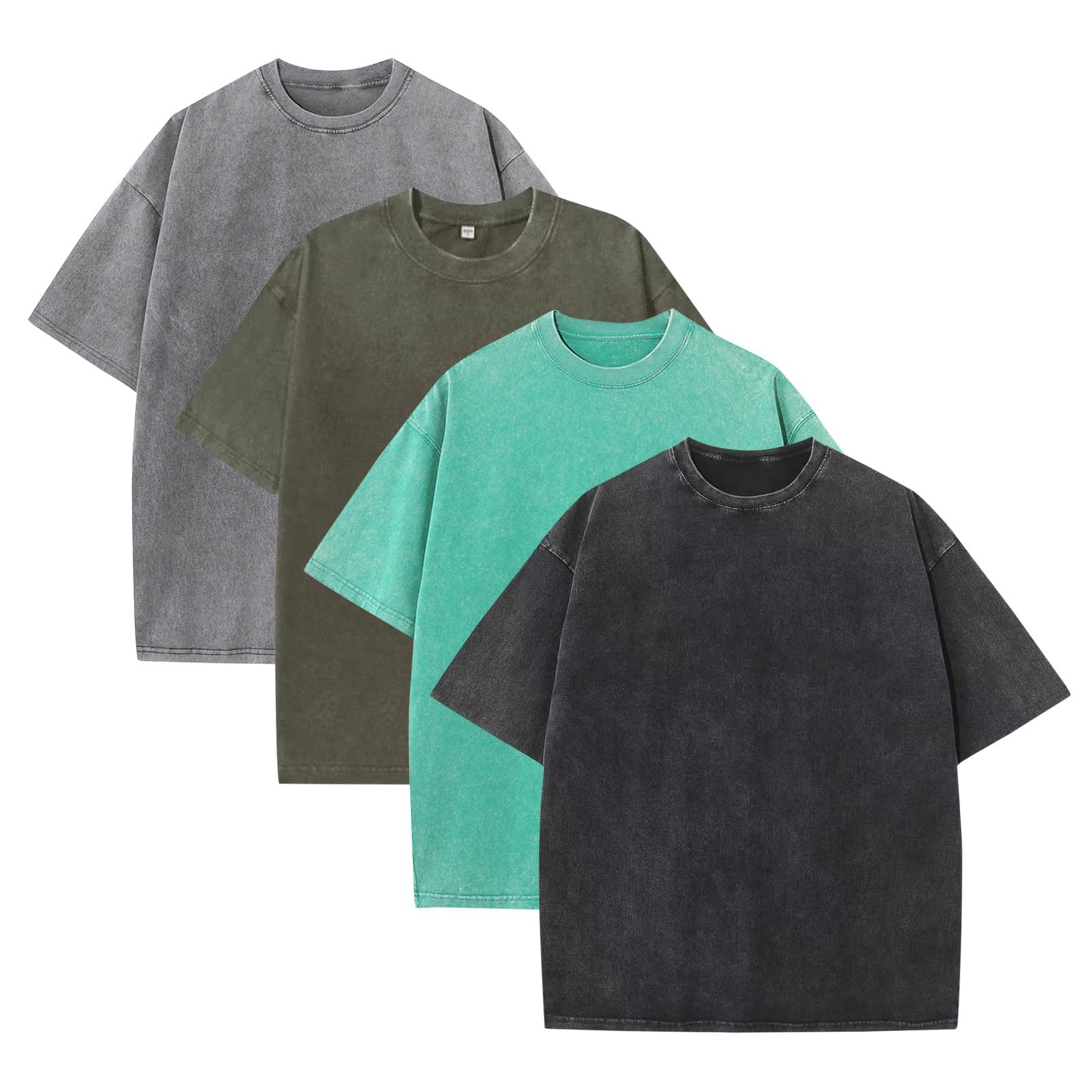 4/5er Pack Oversize T-Shirt Herren Damen Vintage Baumwoll T-Shirts Unisex Streetwear Basic Tee Rundhalsausschnitt Casual Sommer Tops Heavy Cotton kurzärmelig für Männer und Frauen