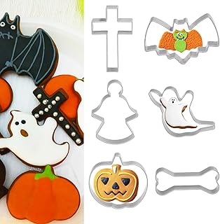 Halloween Cookie Cutter Set - Pumpkin, Ghost, Bone, Cross, Witch and Bat for Baking Gift for Holiday Celebration Birthday ...