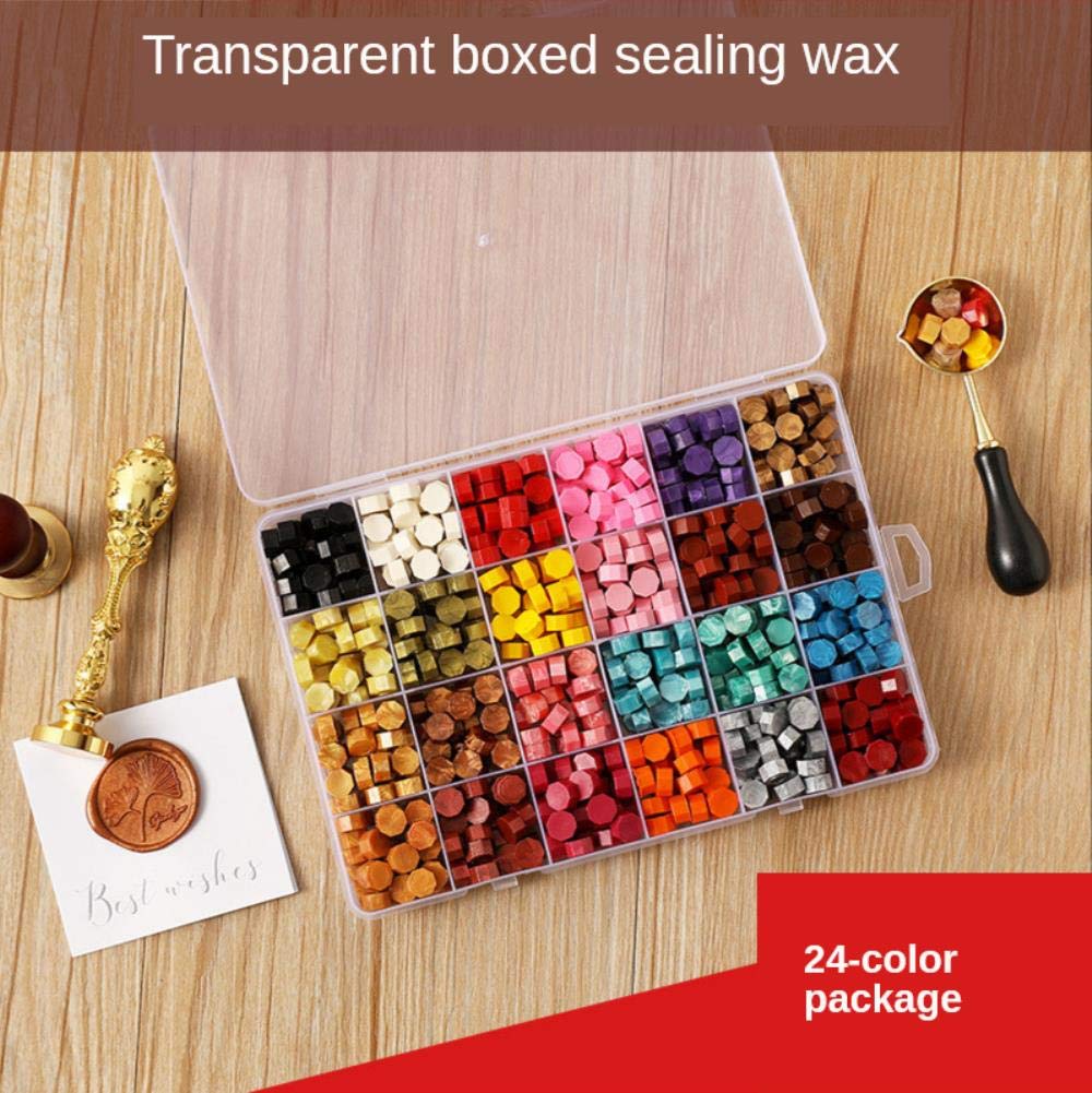 Ensemble de cire de laque en boîte transparente de 24 couleurs, tampons clairs, personnalisation de particules de joint de poudre d'or -15 couleur 3