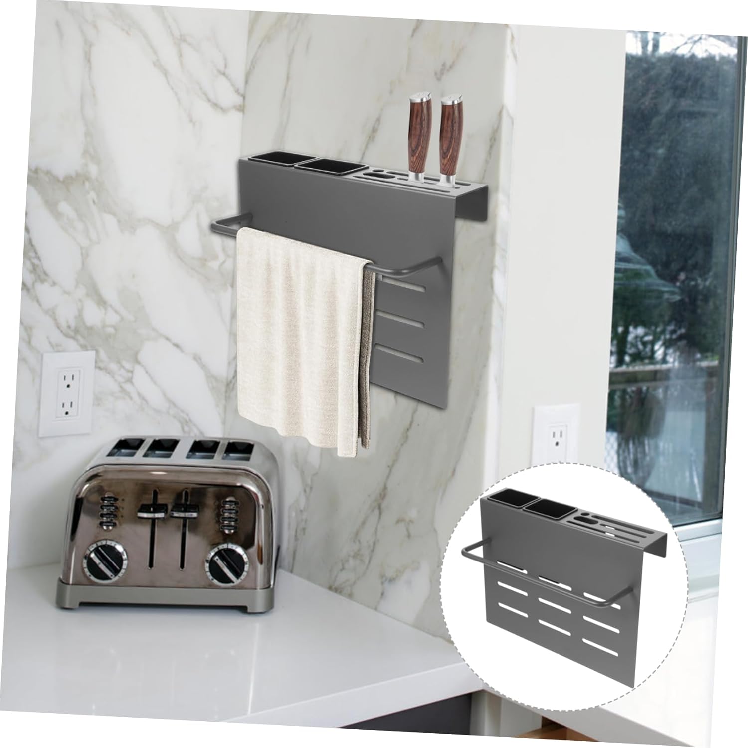 Ciieeo Wall Mount Knife and Utensil Holder Multi-function Cutting Board Organizer for Kitchen Convenient Storage for Spoons Forks and Chopsticks and Design