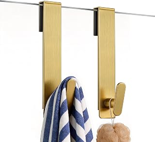 Shower Door Hooks 8 Inch,Extended Heavy Duty Shower Hooks for Towels,Over the Towel Hooks for Bathroom Frameless Glass Door (Gold,2 Pack)