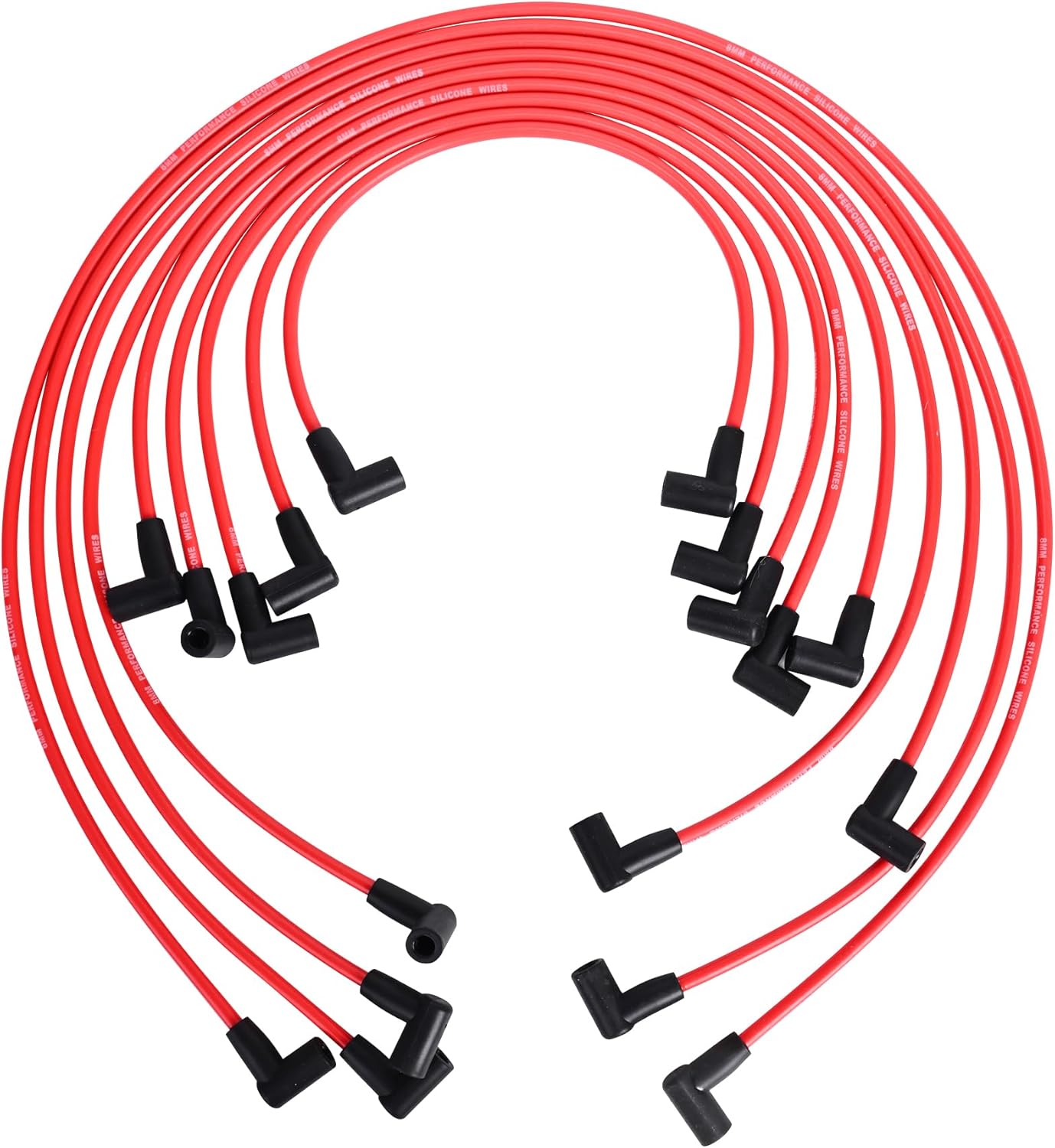 RLP Silicone Spark Plug Wires Set 8.0mm Red Replacement for Chevy Small Block SBC HEI Distributor Valve Cover Wires 262 265 283 302 305 307 327 350 383 400 with Coil Wire