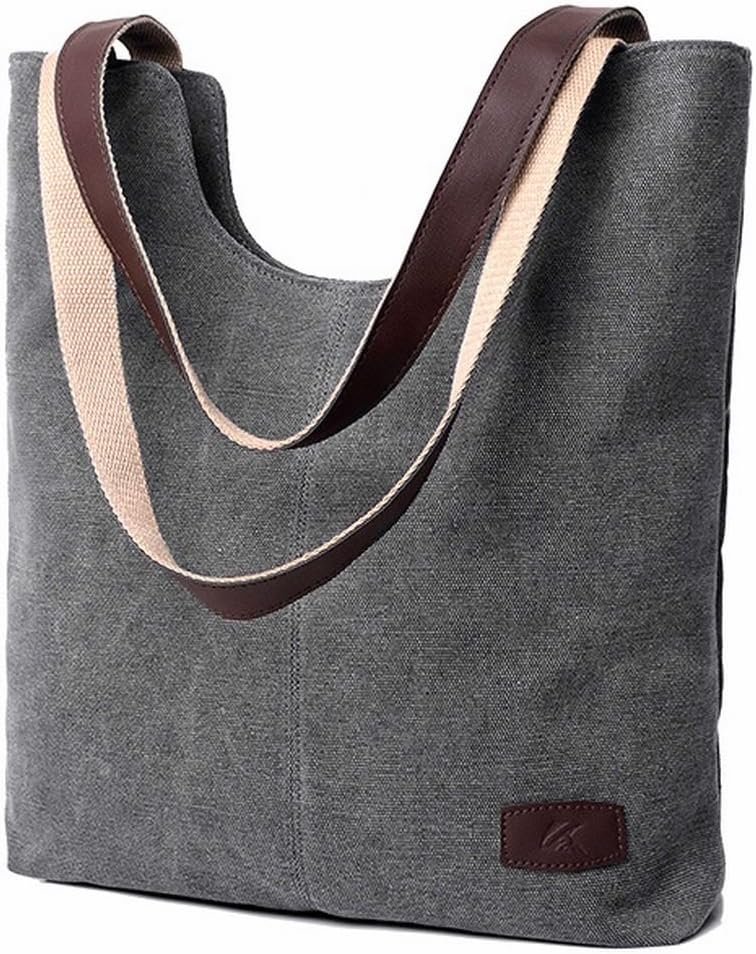 Durable Cotton Canvas Middle-sized Tote Shoulder Bag for Women Men School Bag Washable Unisex with zipper bulk organizer insert canvas with pockets and wallet set art supplies 1 (Gray)