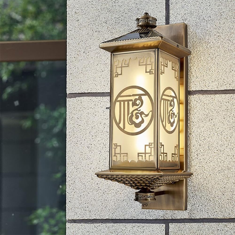 SMCCYYSD Contemporary Outdoor Brass Solar Wall lamp Electric Simplicity Waterproof Balcony Hallway Courtyard Villa Gate Hotel Corridor Lamp (B H55CM Solar)