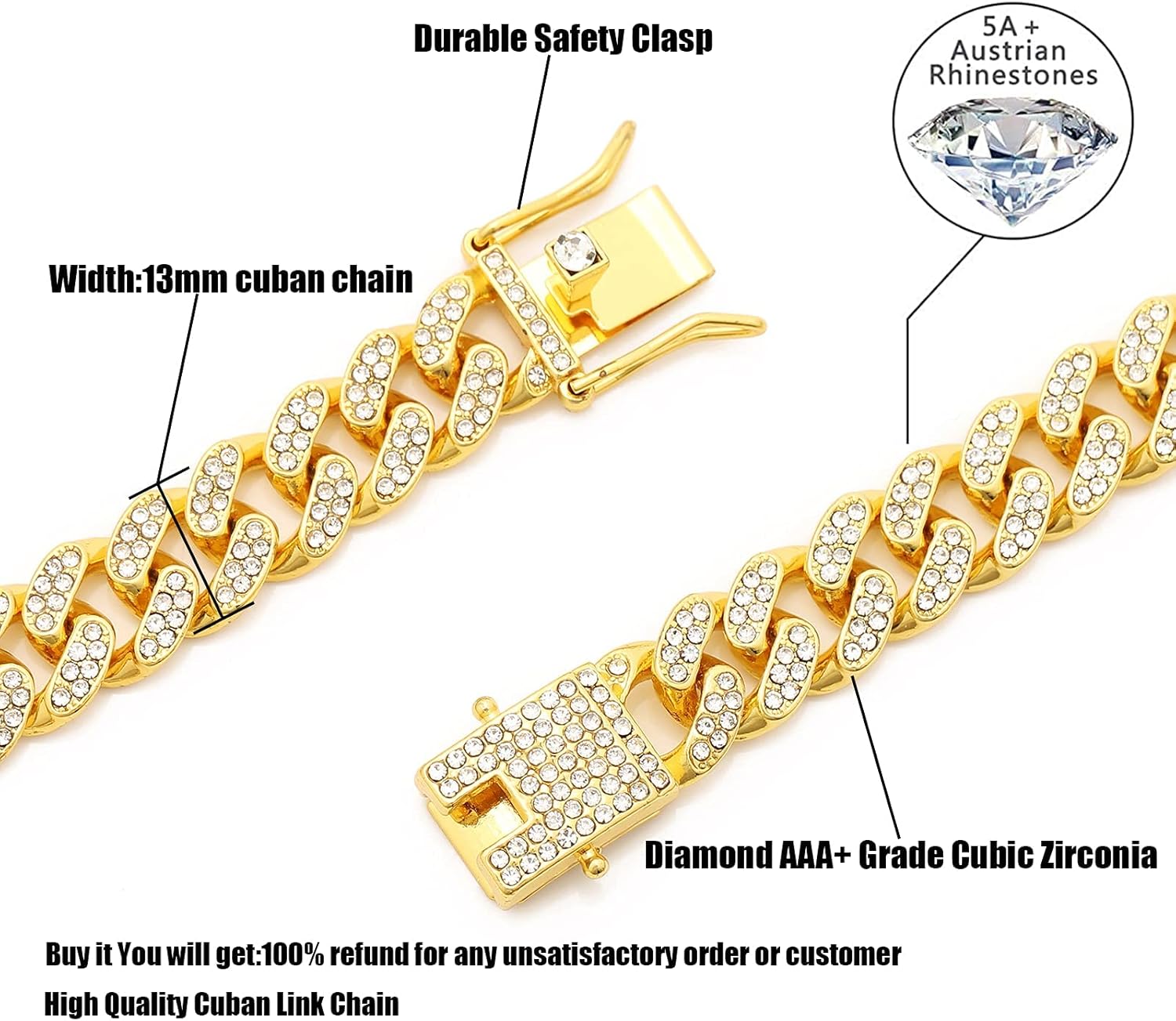 HIPBLING Cuban Link Chain for Women Diamond Miami Cuban Necklace 8mm 13mm Mens Iced Out Chain Hip Hop Rapper Jewelry Gift for Men Women - Image 3