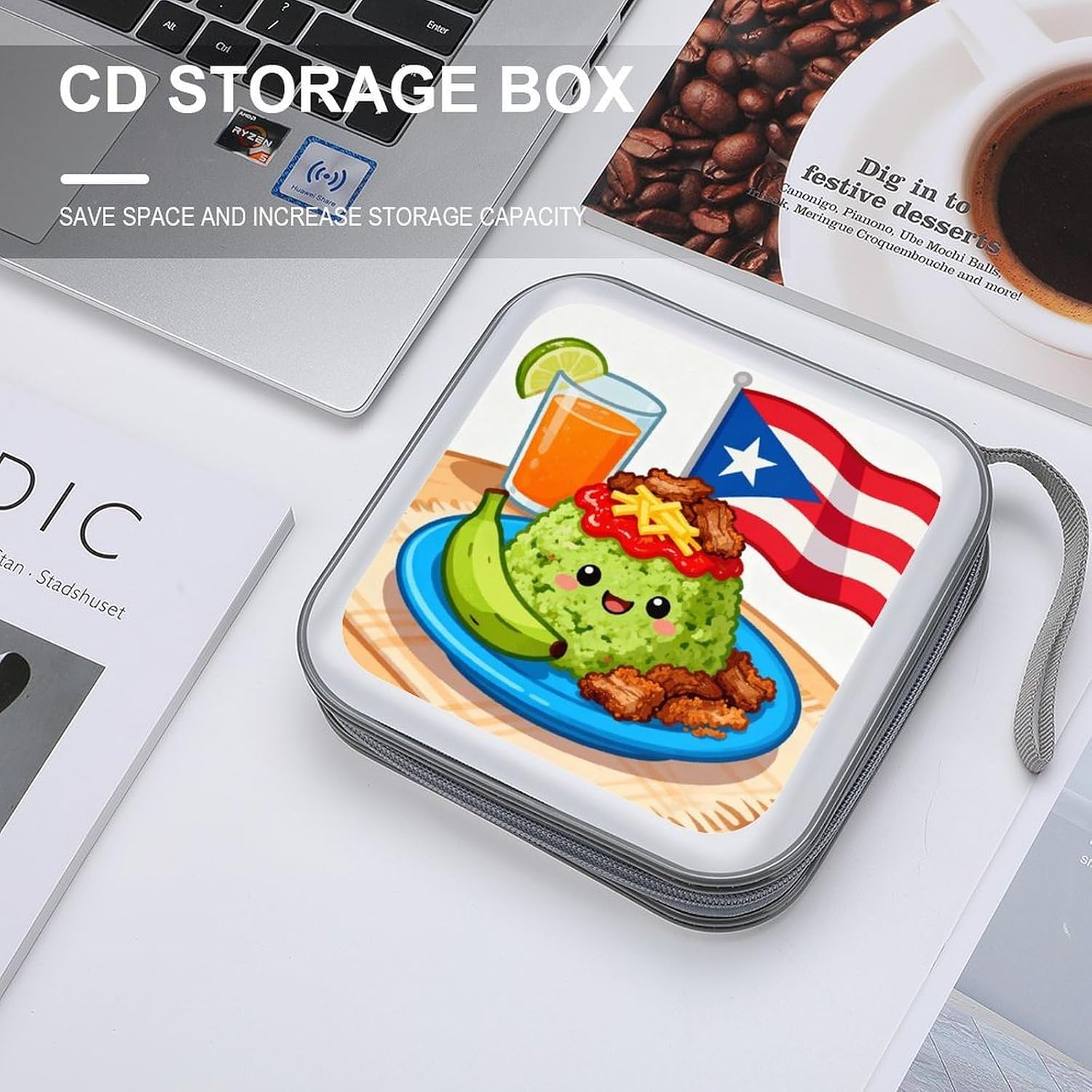 Puerto Rico DVD Case, 40 Capacity CD Case Holder with Zippers, Portable CD Holder Hard Plastic Disc Cases Personalized DVD Wallet Organizer for Car Home Travel image 4