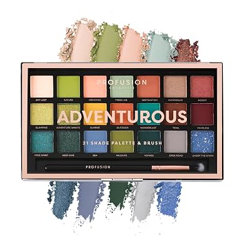 Profusion Cosmetics 21 Shades Eyeshadow Palette with Brush Blendable Matte, Shimmer & Metallic Shades in Bold Neutrals and Vibrant Hues, Travel-Friendly Makeup Kit for Women & Teens