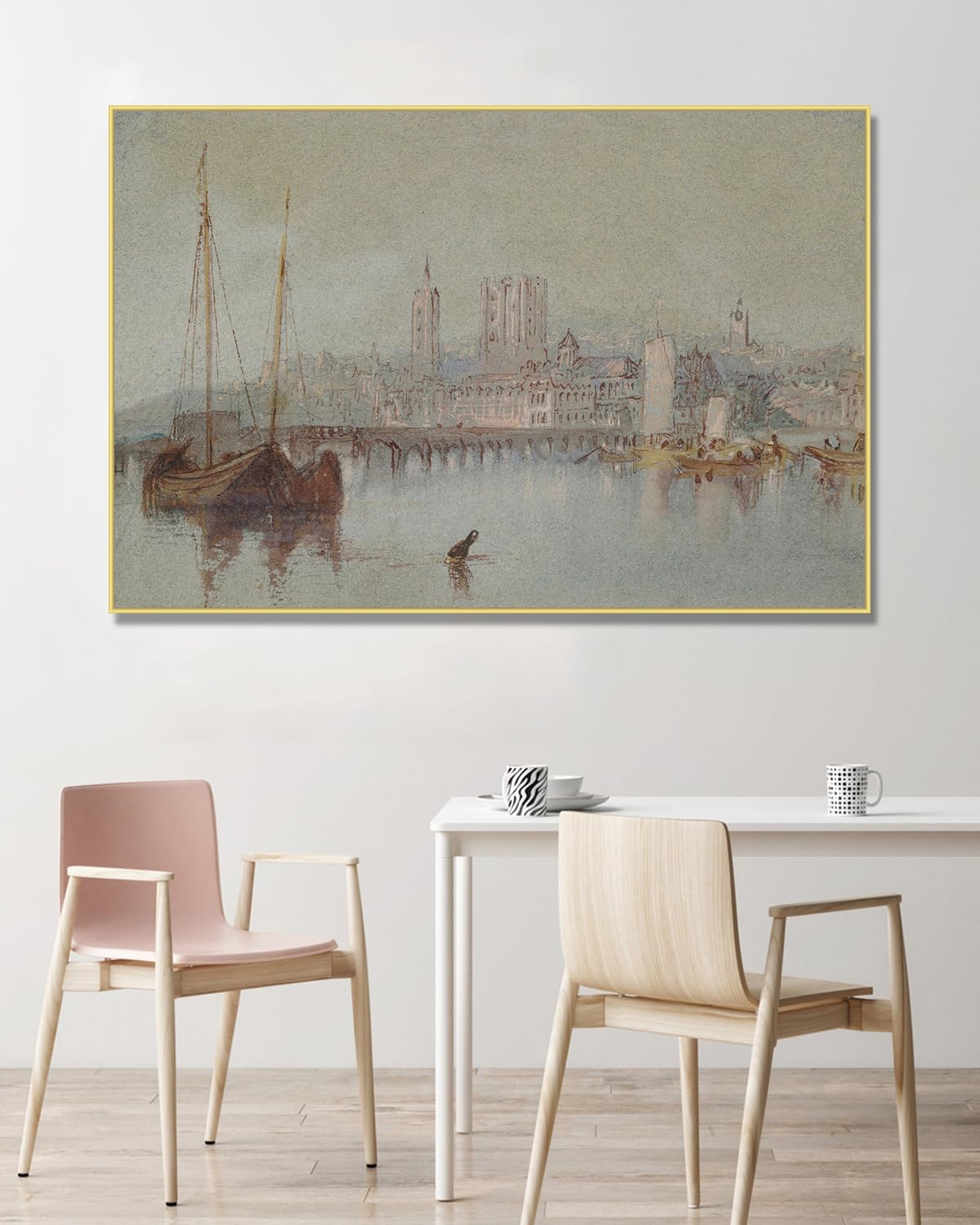 Złota ramka. J.M.W. Turner słynna reprodukcja obrazu, styl Turnera romantyczny krajobraz sztuka na płótnie, klasyczna oprawiona dekoracja ścienna. D62. 30 x 45 cm - 11,8 x 17,7 cala.