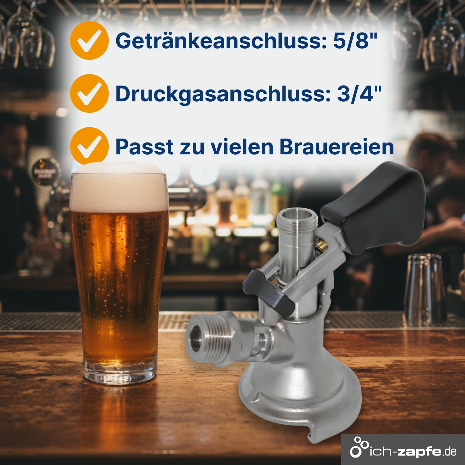 Kombi Zapfkopf für Bierkühler und Zapfanlagen - Kombi Keg Zapfkopf - Professioneller Zapfkopf für Bierfässer - Hochwertiger Kombi Zapfkopf Typ M - Edelstahl Kombi Zapfkopf für Kegs
