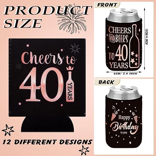 Miniatura 2 de Nitial Paquete de 24 fundas para latas de 40 cumpleaños, color oro rosa, de neopreno, para fiestas de cumpleaños de 40 años, regalo para mujeres y