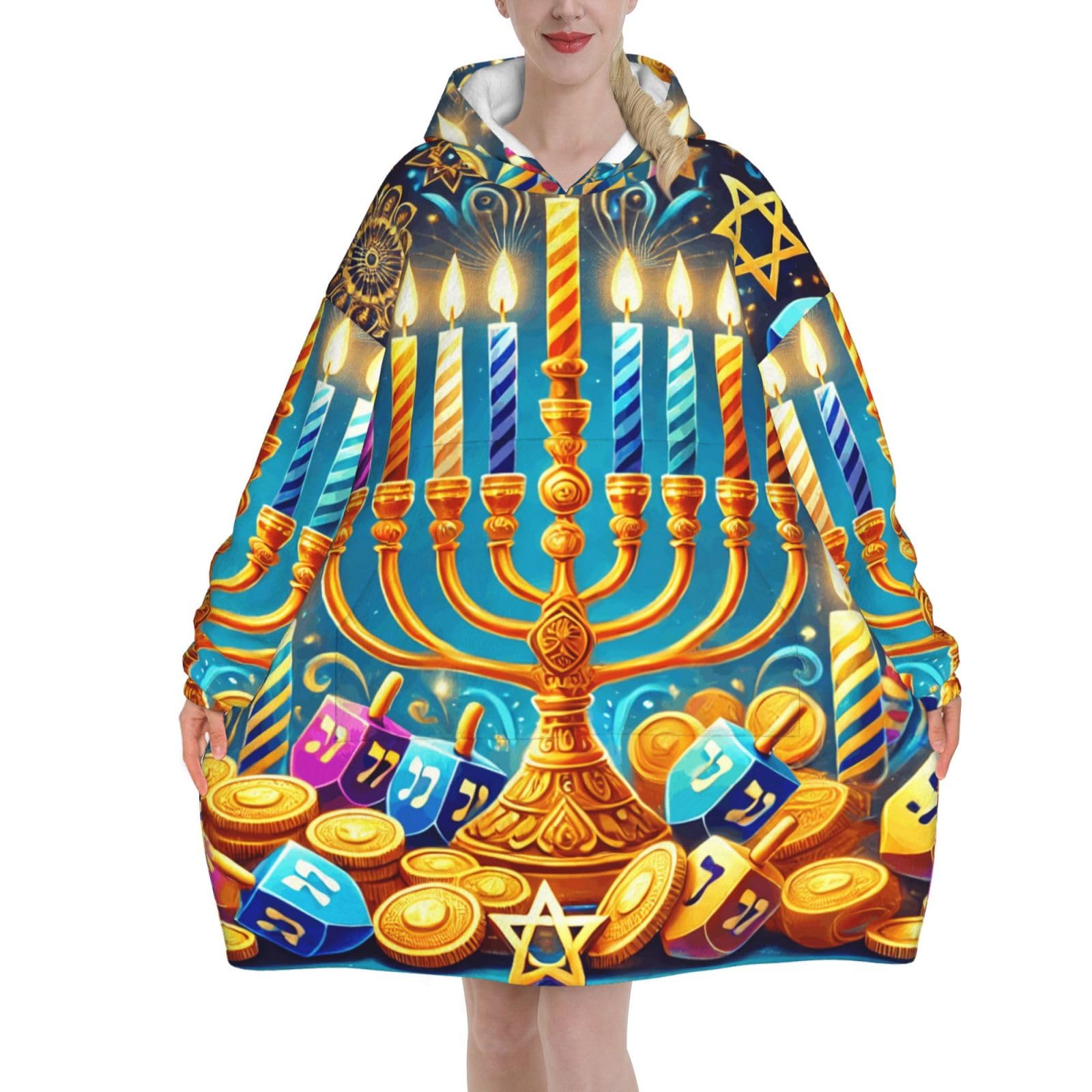 Couverture à capuche Hanoukka Menorah grand sweat plaid chaud adulte