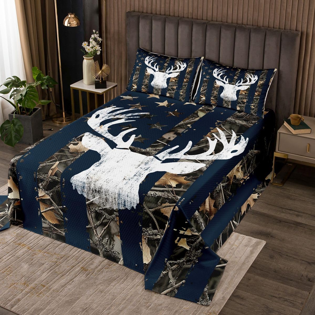 Xmas Bear Kids Bedspread Queen Size,Mountain Pine Tree Wildlife Pattern Coverlet Set,Teens Women Bedroom Decor,Country Nature Lodge Style Quilted Coverlet,White Bule Bedding Quilt,2 Pillowcases