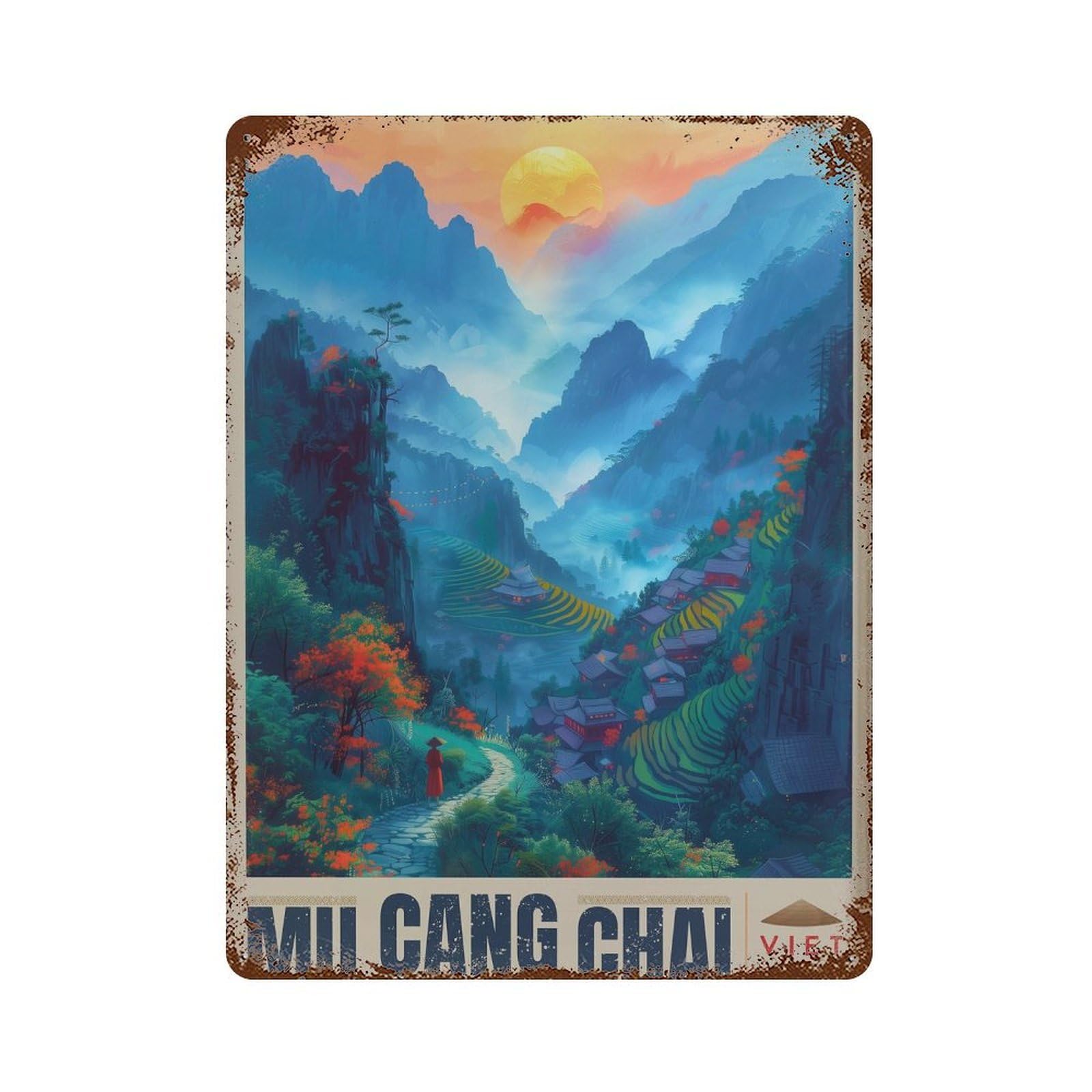 xiaoxiaoshen Mu Cang Chai Vietnam Travel Asian Landscape Wall Decor Art Metal Tin Poster Modern Home Decor Art Home Bar Shop Decorations Vintage Sign 40x30cm
