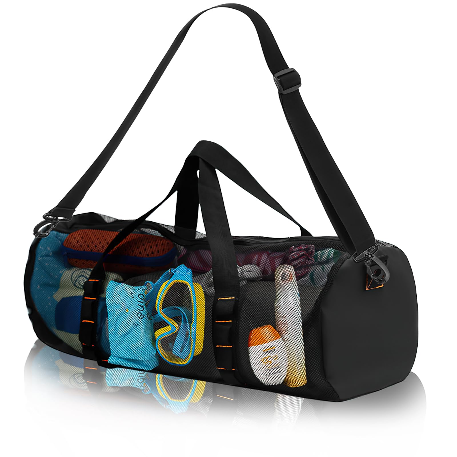 Sacs de Plongée Grande, Sac de Plage en Filet pour Plongée, Grand Sac de Plage en Maille avec Fermeture Éclair, SacMaille Noire en Nylon, Sacs d'Équipement de Sport pour Voyage