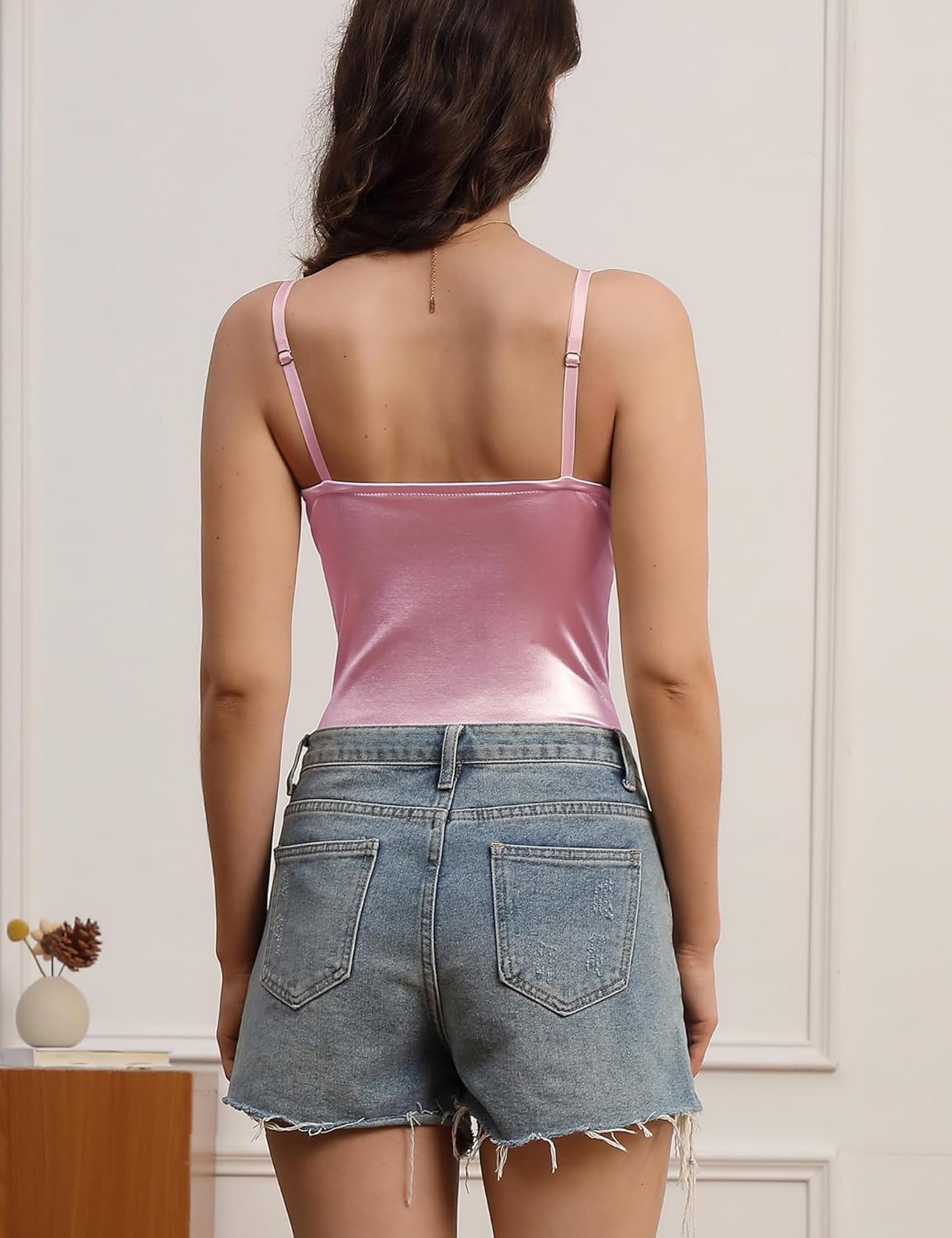 Velius Women's Sexy Metallic Shiny Bodysuit Tank Tops for Night Club Going Out - Image 4