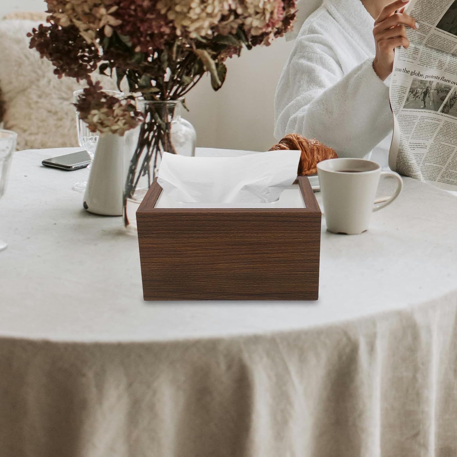 MAGICLULU Wooden Tissue Box Cover for Tabletop, Walnut Paper Towel Dispenser with Rectangular Design, Bathroom and Office Napkin Holder for Home and Restaurant Use