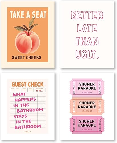 Miniatura 15 de Pleonox Cuadros de Arte de Pared de Baño Retro Azul de Tendencia en Lienzo 8x10 Pulgadas Juego de 4, Imágenes Azules Elegantes para Invitados,