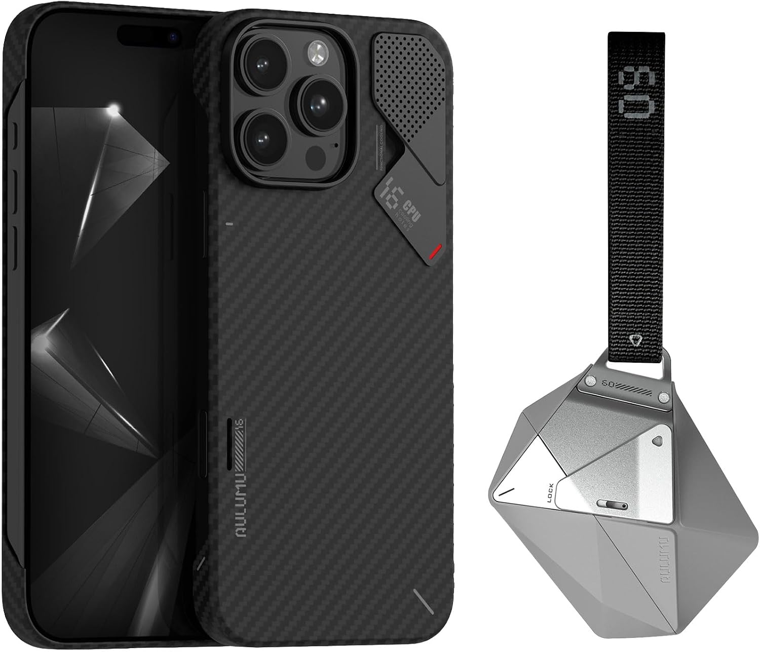 Aulumu A16 Aramid Fiber for iPhone 16 Pro Max + A09 AirPods Pro Case [Gray] Smart Accessory Kit