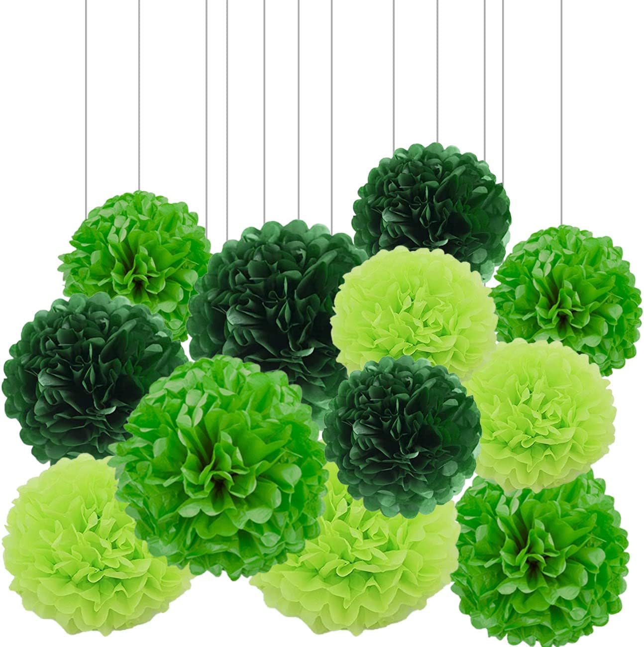 XIKSXITN 12 pc Green Tissue Paper Pompoms in 3 Colors