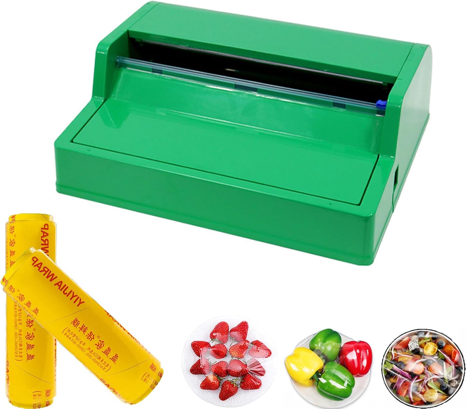 Commercial Hand Wrapping Machine 21” Reusable Cling Wrap Film Dispenser with Slide Cutter, ABS Wrap Organizer with 2 Roll Food Fresh PVC Plastic Cling Wrap for Packing Food