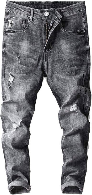 Amazon.com: Pantalones vaqueros ajustados de cintura media lavados clásicos  de los hombres del verano, agujeros rasgados de la personalidad, : Ropa,  Zapatos y Joyería