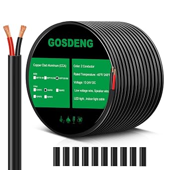 14 Gauge 2 Conductor Electrical Wire, 14 AWG 2.08mm Wire PVC Cord, 12V/24V DC Low Voltage/Copper-clad AluminumCCA Flexible/2 Wire for Automotive LED Strips Lamp Lighting Marine 100FT