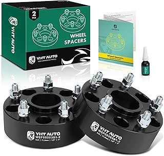 YHTAUTO 5x5 Wheel Spacers 2 Inch Compatible with 1999-2018 Jeep Grand Cherokee Wrangler Commander 5x127mm Tire Spacers w/ 1/2"-20 & 12.9 Grade Studs, 71.5mm Hub Bore 5 Lug 2PCS Black Wheel Adapter