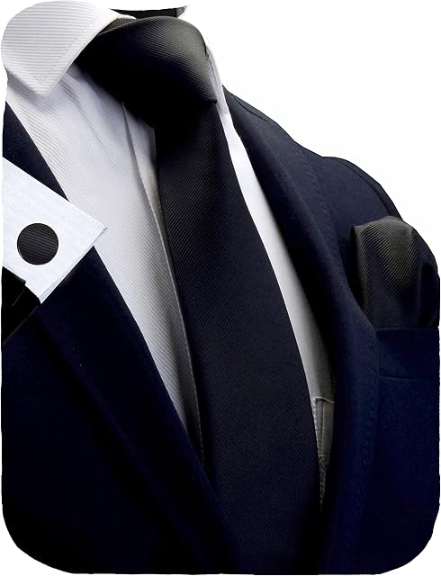GUSLESON 3.15"8cm Solid Color Necktie and Pocket Square Cufflinks Sets For Men + Gift Box