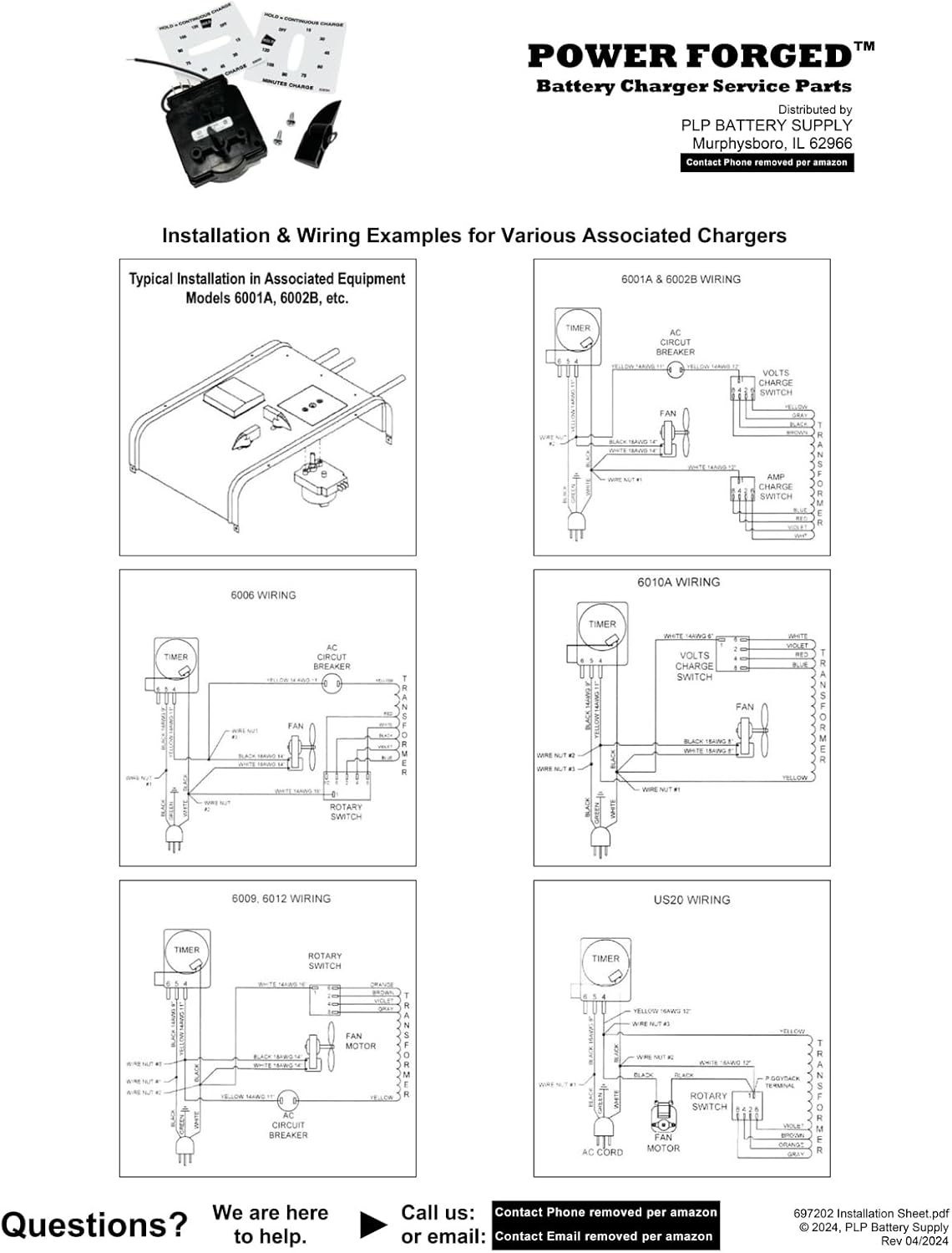 Battery Charger Electromechanical Timer Kit - 120 Min with Hold - Includes Knob, Mounting Screws, Dial Labels - Replaces Associated 611245, by Power Forged (697202)