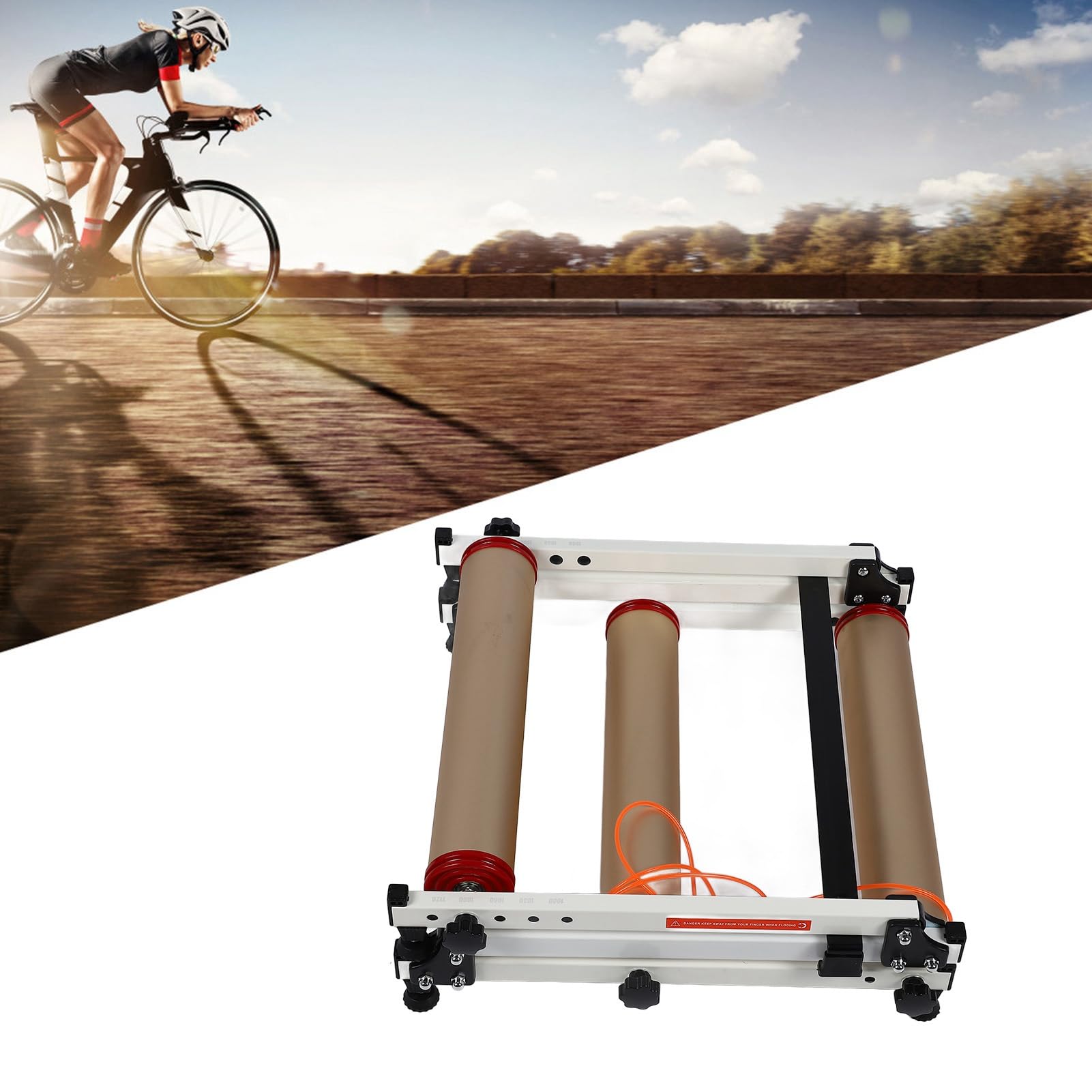 aqxreight Rodillos de Bicicleta para Entrenamiento de Ciclismo en Interiores Plataforma de Conducción de Aleación de Aluminio y ABS con Soporte de Rueda Delantera, Pedales Antideslizantes, Rodillos