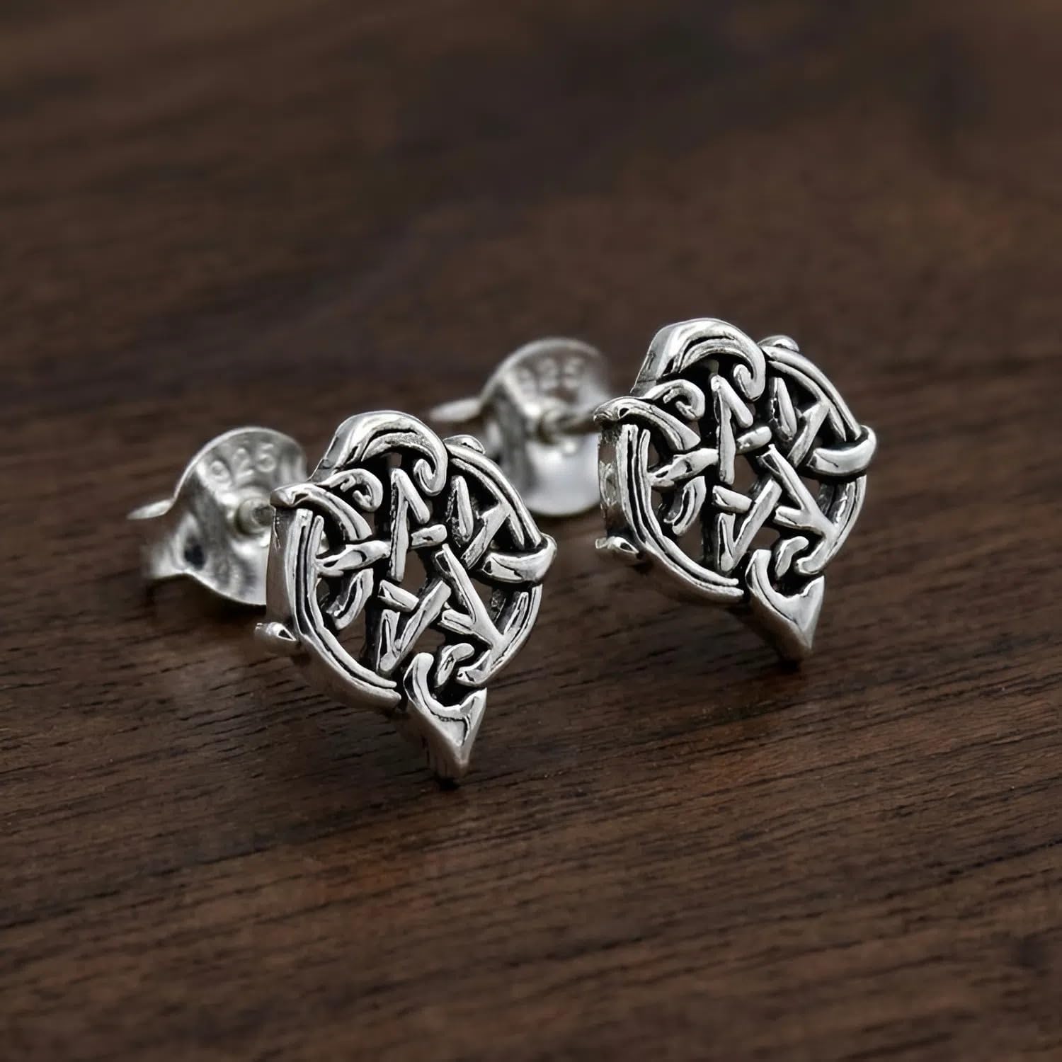 Sterling Silver Heart Pentacle Pentagram Earring Studs