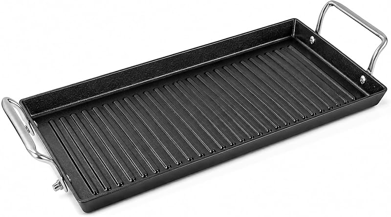 26.7"x8.6" Pre-Seasoned Cast Iron Griddle for Gas Grill for Double Burner | Ribbed Flat Top Grill Plate for Electric/Charcoal Grills, for Stovetop, Family-Sized Meals