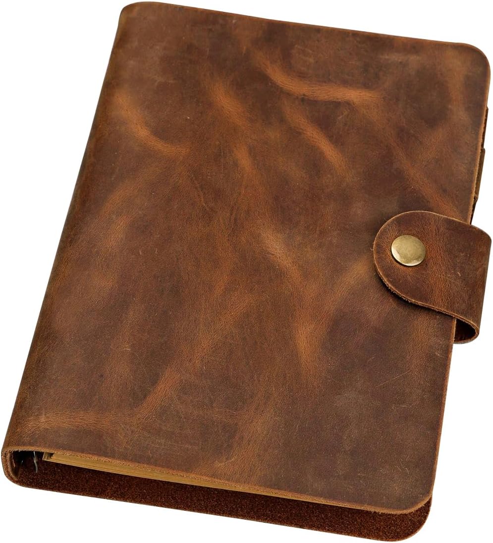 Personalized Simple A5 leather ring binder notebook cover/distressed leather refillable refill journal diary - NBA505S