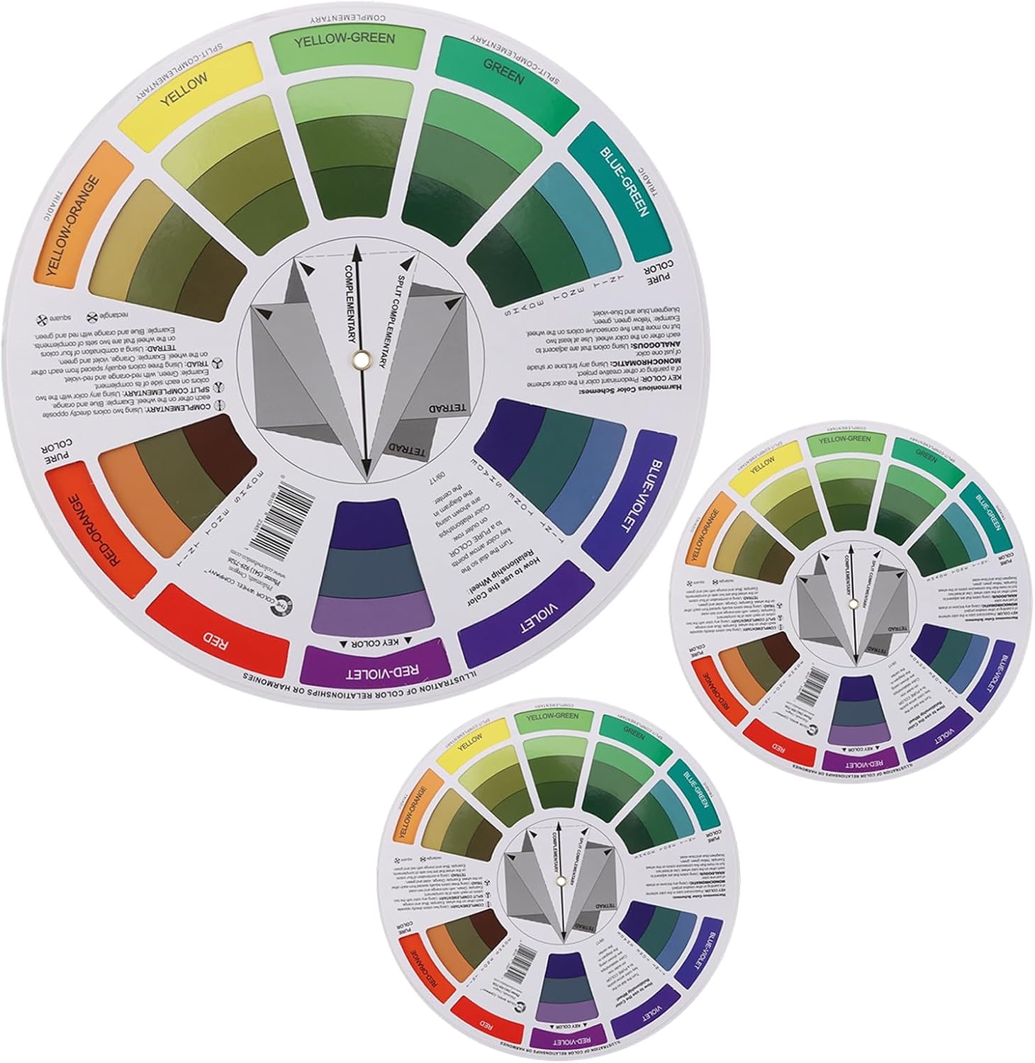 Creative Color Wheels for the Artist, Paint Mixing Guide for Artists Quilters and Makeup Blending, Portable Color Matching Spinner for Watercolor Learning Art Class Teaching (5.5" 2pcs+9" 1pc)