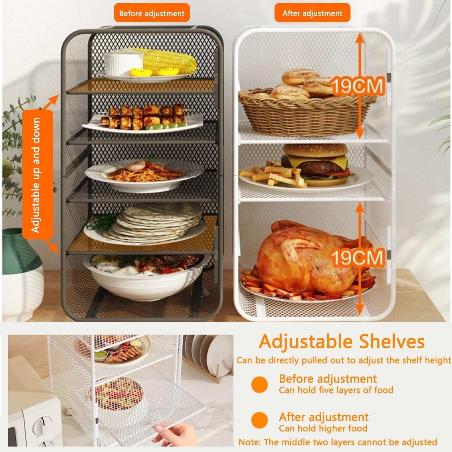 5-Layer Adjustable Metal Mesh Food Cover Rack - Multifunctional Kitchen nizer for Dining Tables, Restaurants, Parties, Barbecues & Catering Events (Black)